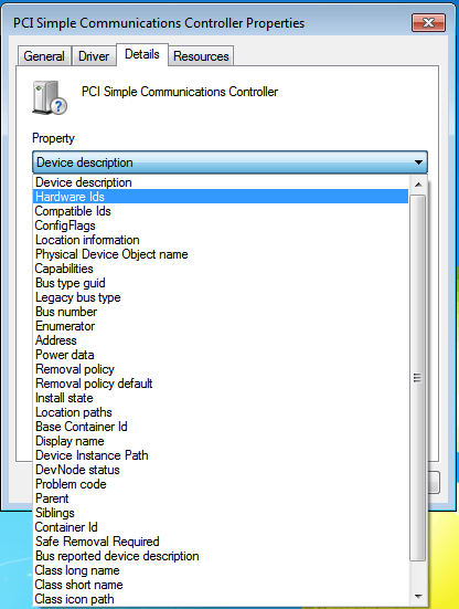 driver pci simple communications controller windows 7
